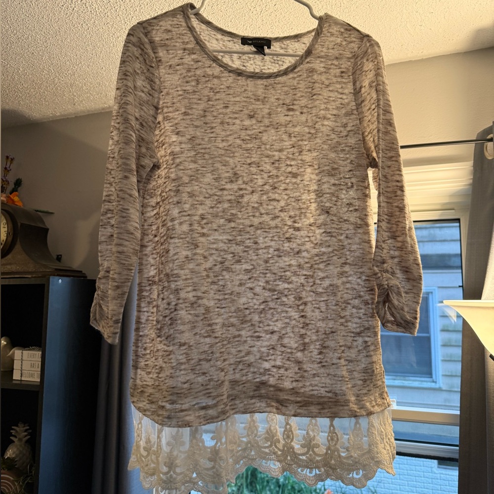 AB Studio Gray and Cream Knit Top